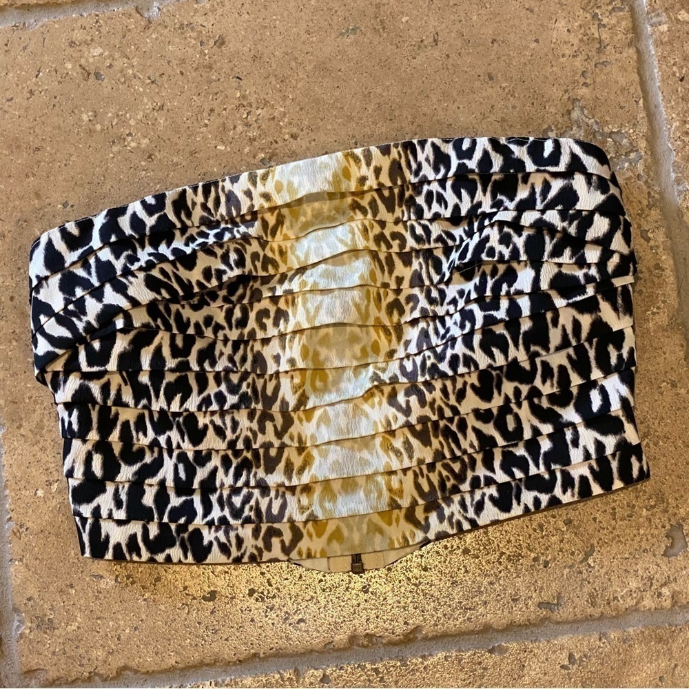 SILENCE + NOISE Women Animal Print Pleated Cropped Tube Top Size 2